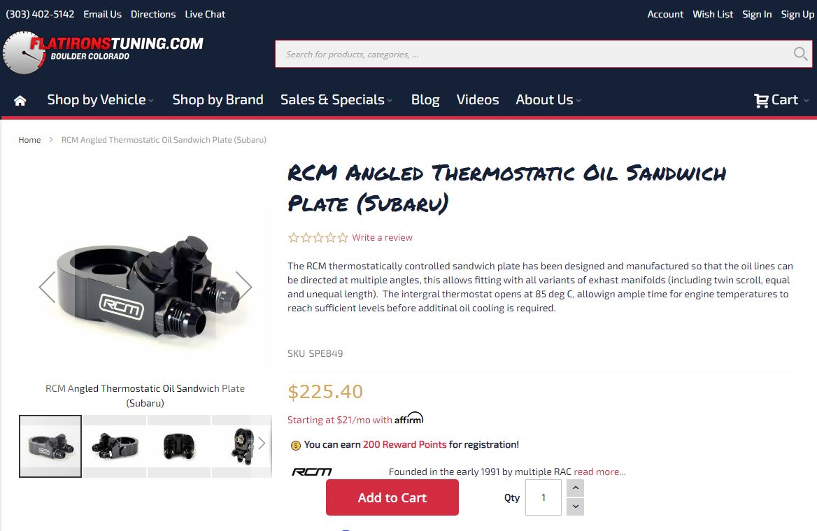 RCM Oil Cooler Adapter Plate